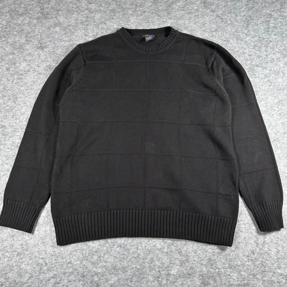 Alexander Julian Colours Sweater Mens M Black Good Textured Grid Cotton Pullover